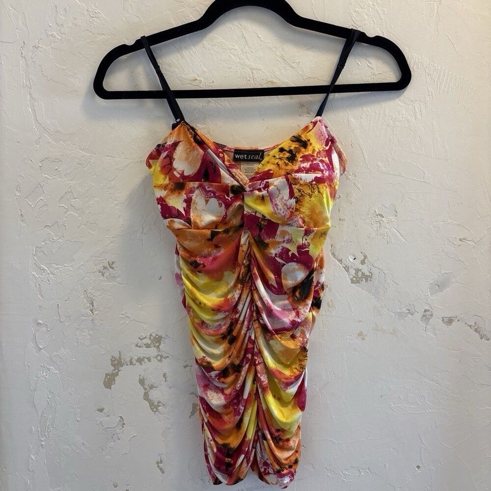 Wet Seal Y2K  ruched floral print Summer Top Colorful Resort Party Size Small